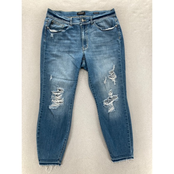 Judy Blue Denim - Judy Blue Jeans Women's 16W Skinny Fit Medium Blue Stretch Denim Distressed City
